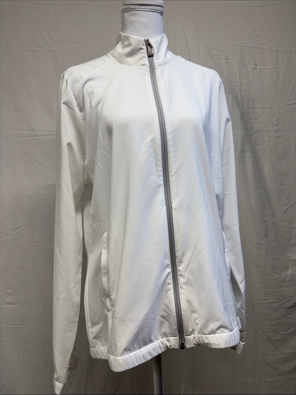 adidas White Full-Zip Bomber Jacket